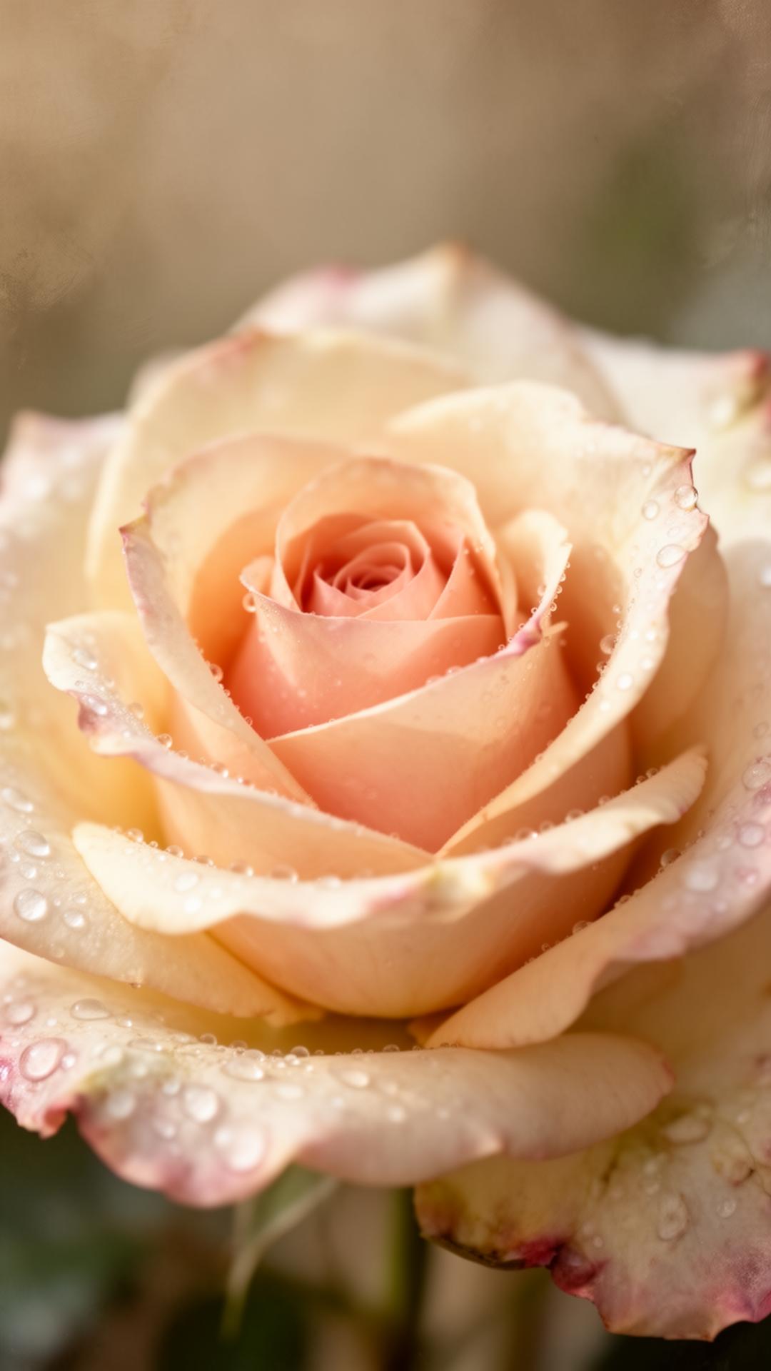 A dew-kissed cream and blush rose unfurling in soft light — a symbol of growth and possibility